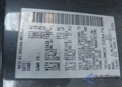 2013 Infiniti Jx35 from USA, damaged, VIN 5N1AL0MM2DC309476